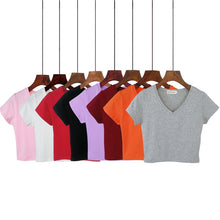  Casual Korean Style Solid V-neck T-shirts