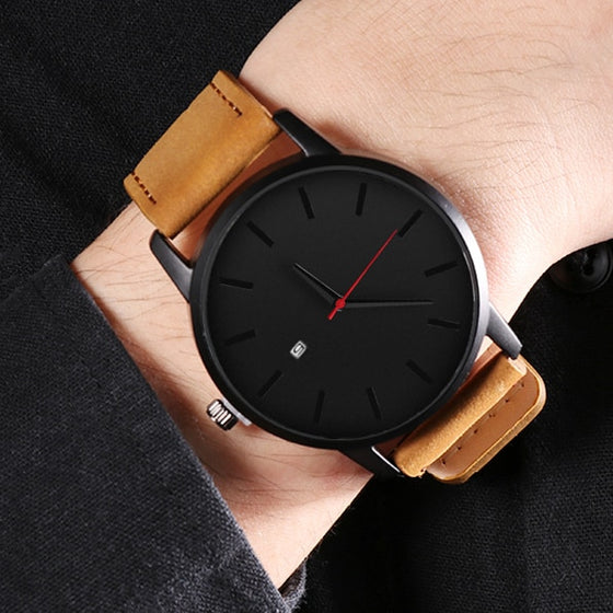 Men's Leather Quartz Watch